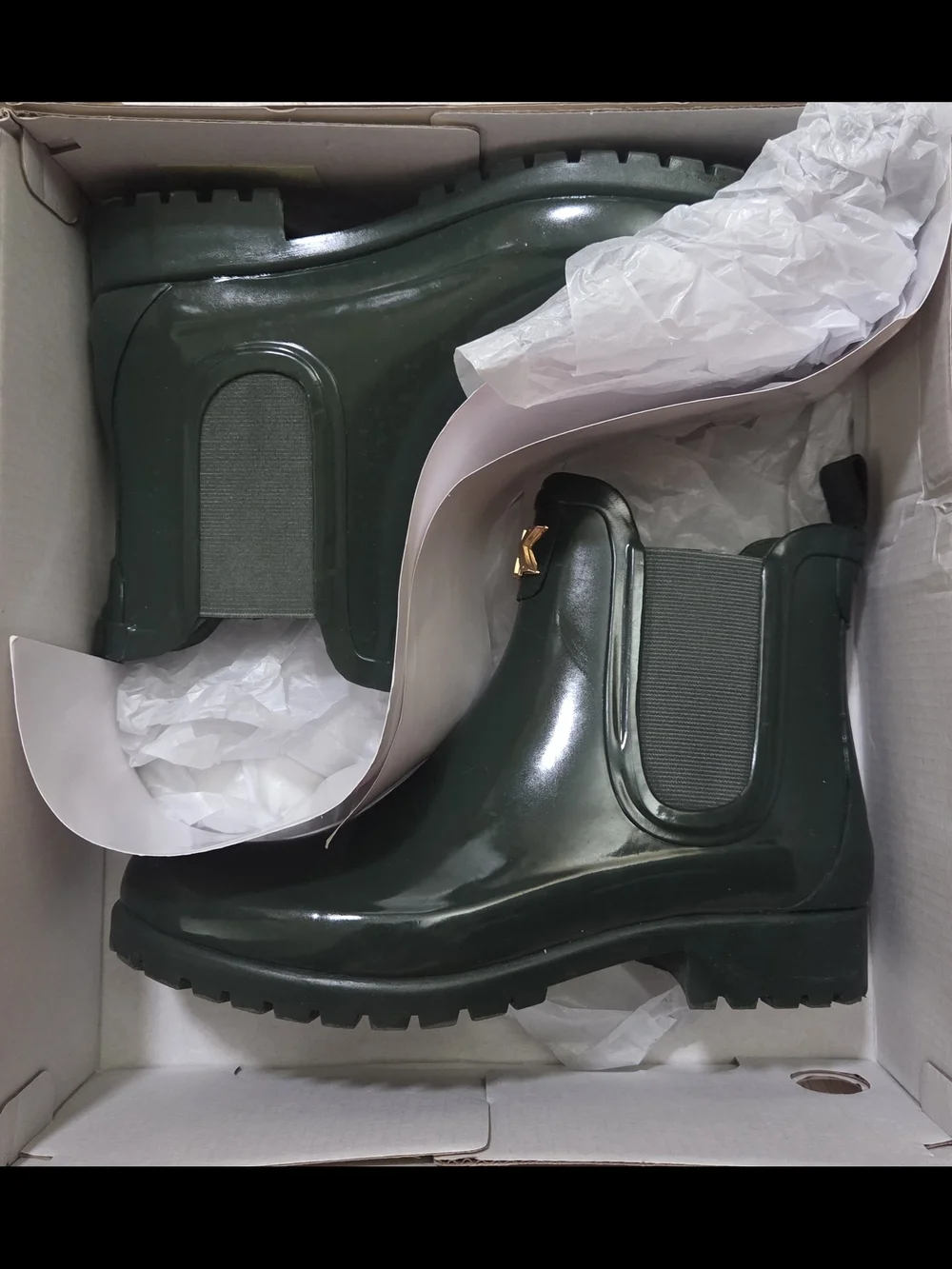 Michael Kors Dark Green Jelly Rain Boots with Gold MK Logo